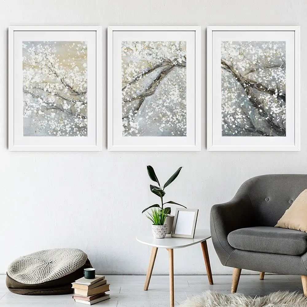 Blossoming In White Framed Art Print Trio Blossoming In White Framed Art Print Trio wall art product Art Print Shop