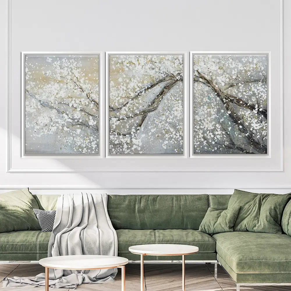 Blossoming In White Trio Canvas Print Blossoming In White Trio Canvas Print wall art product Art Print Shop