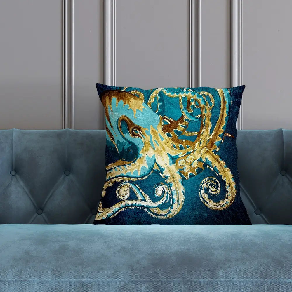 Blue And Gold Octopus Cushion Blue And Gold Octopus Cushion wall art product officeBBstudio / Shutterstock
