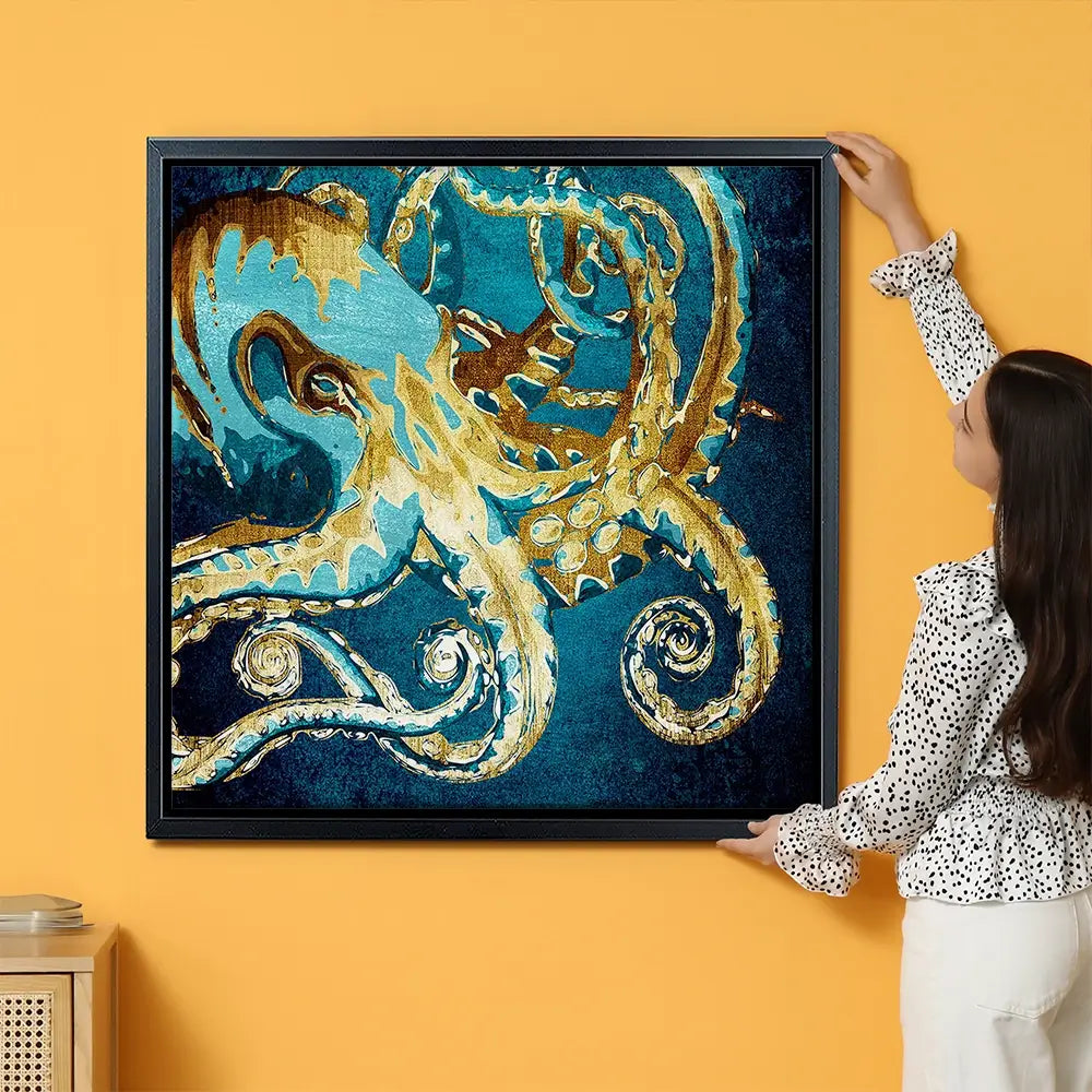 Blue And Gold Octopus Oversized Square Canvas Print Blue And Gold Octopus Oversized Square Canvas Print wall art product officeBBstudio / Shutterstock