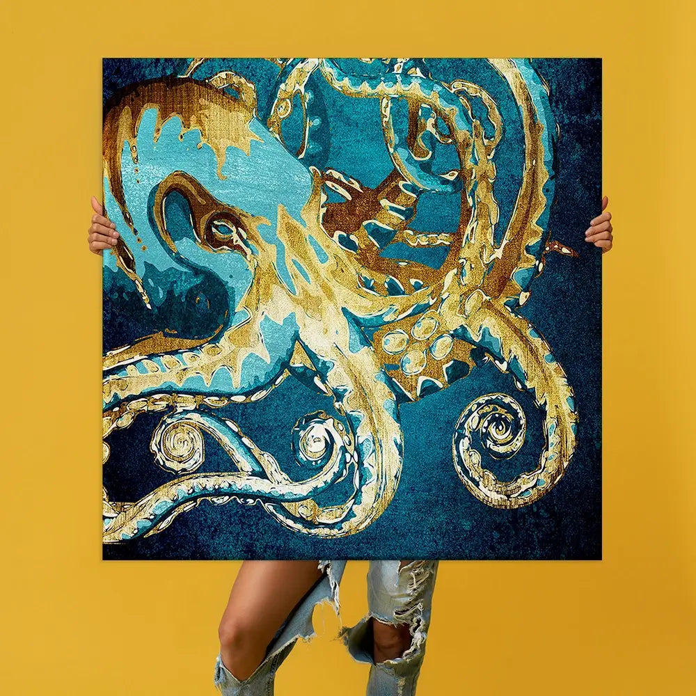 Blue And Gold Octopus Oversized Square Canvas Print Blue And Gold Octopus Oversized Square Canvas Print wall art product officeBBstudio / Shutterstock