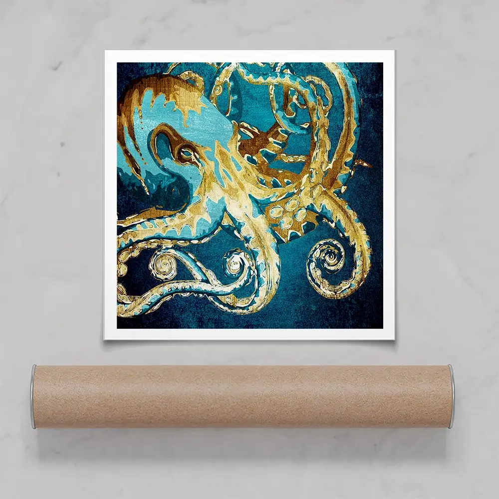Blue And Gold Octopus Square Art Print Blue And Gold Octopus Square Art Print wall art product officeBBstudio / Shutterstock