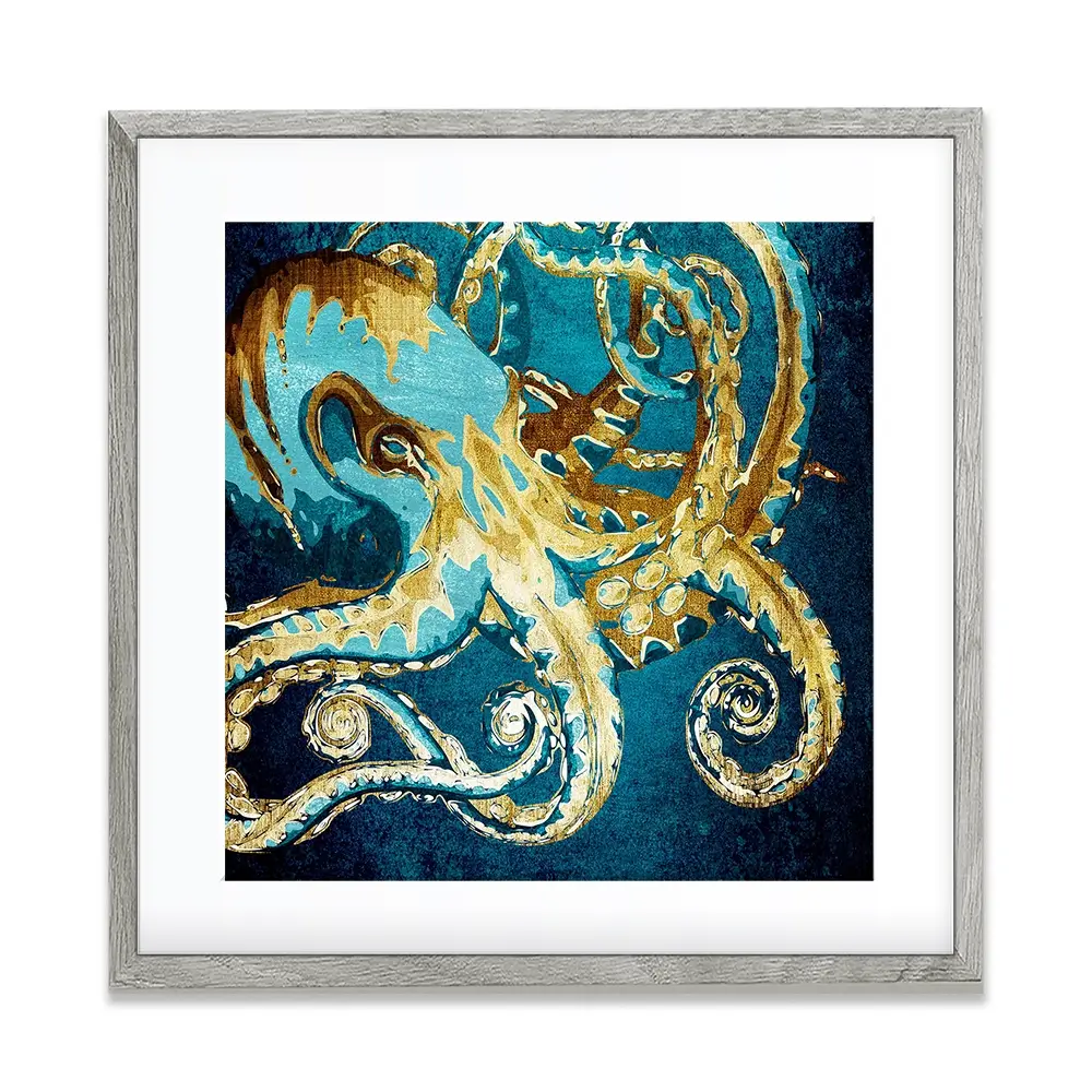 Blue And Gold Octopus Square Framed Art Print Blue And Gold Octopus Square Framed Art Print wall art product officeBBstudio / Shutterstock