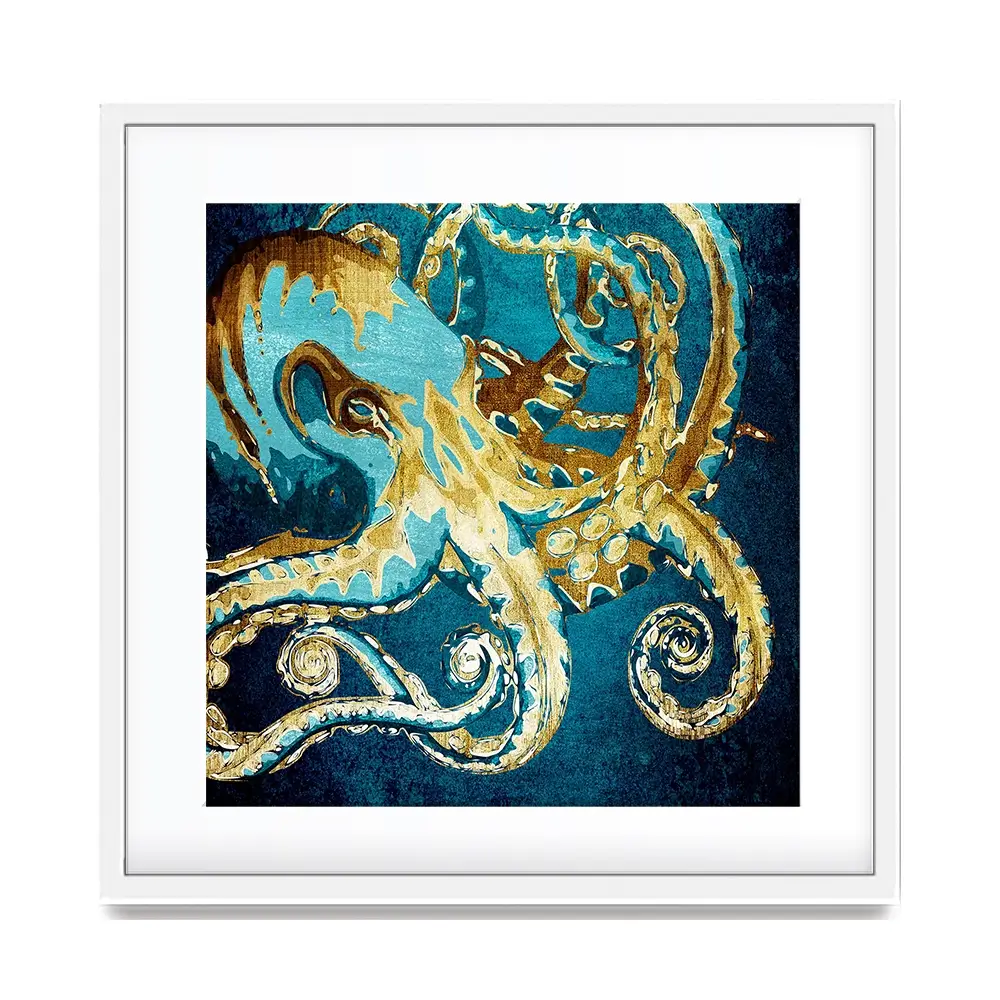 Blue And Gold Octopus Square Framed Art Print Blue And Gold Octopus Square Framed Art Print wall art product officeBBstudio / Shutterstock