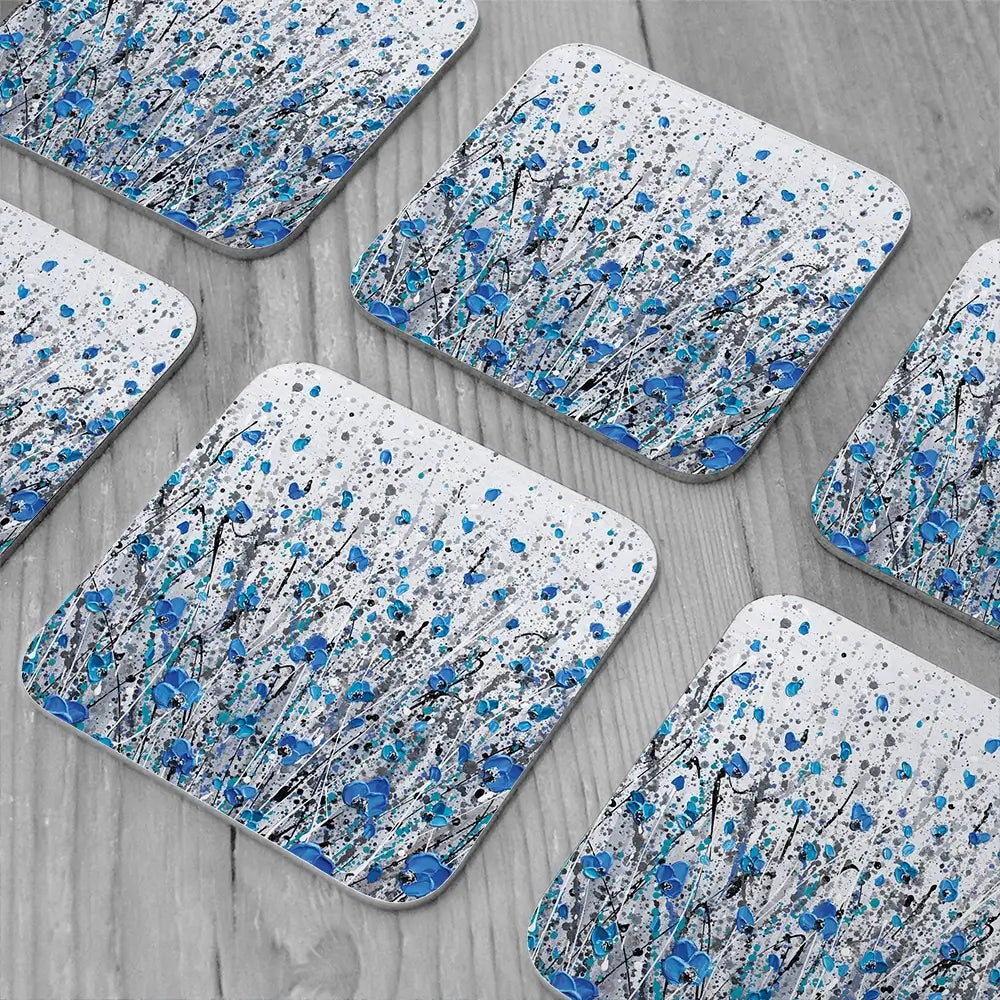 Blue And Grey Meadow Coaster Set Rainbow Soul Tree Coaster Set | Rainbow Soul Tree Art Coasters wall art product Olga Tkachyk