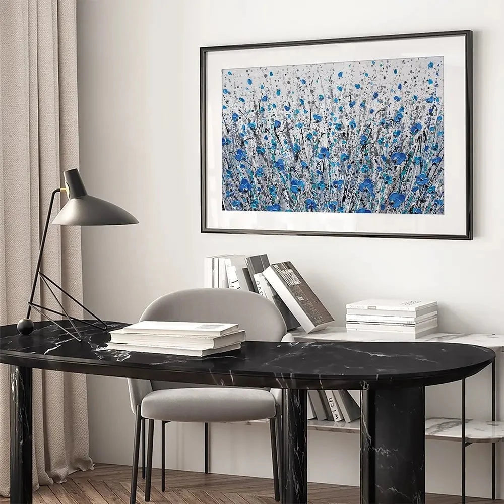 Blue And Grey Meadow Framed Art Print Blue And Grey Meadow Framed Art Print wall art product Olga Tkachyk