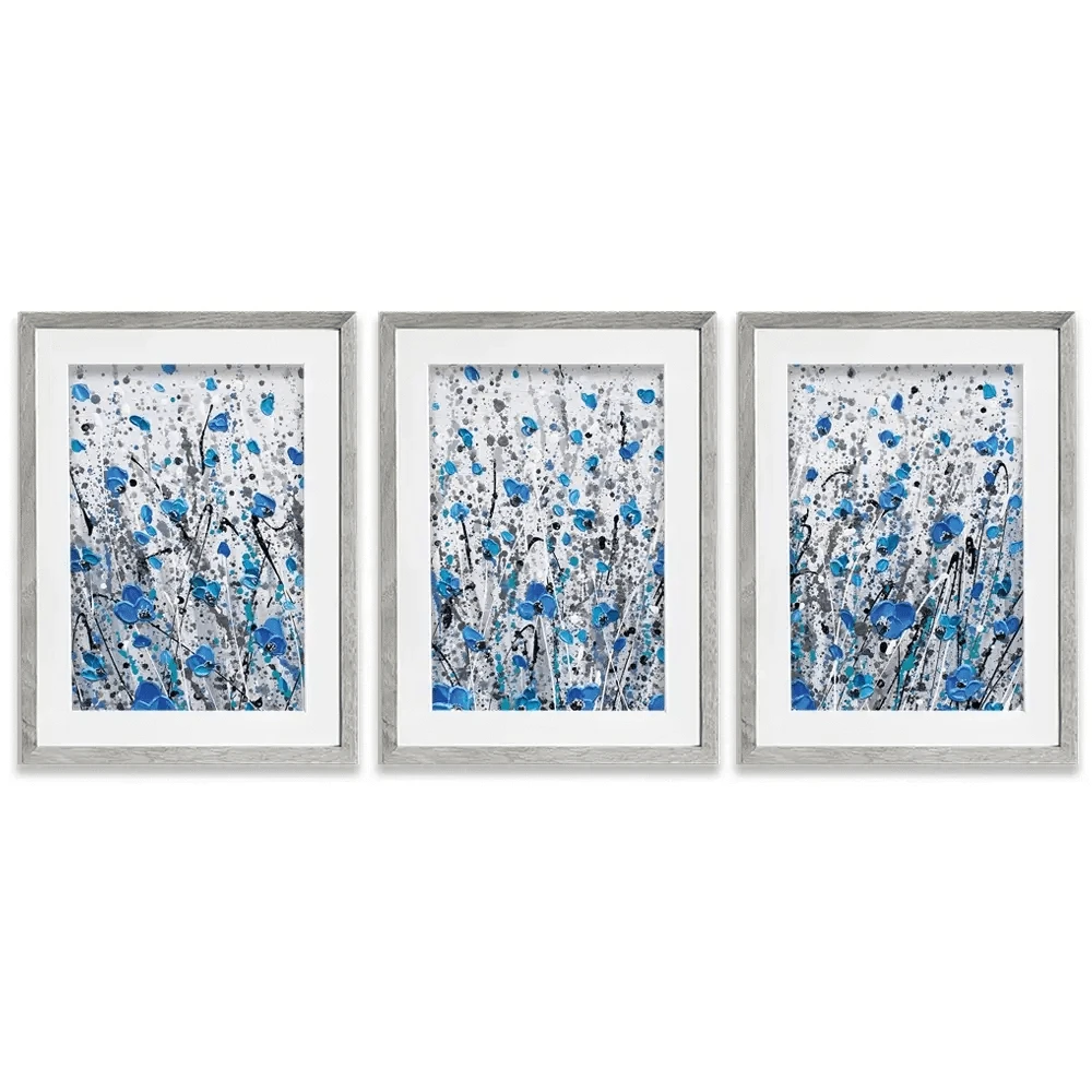 Blue And Grey Meadow Framed Art Print Trio Blue And Grey Meadow Framed Art Print Trio wall art product Olga Tkachyk