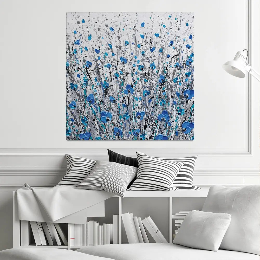 Blue And Grey Meadow Square Canvas Print Blue And Grey Meadow Square Canvas Print wall art product Olga Tkachyk