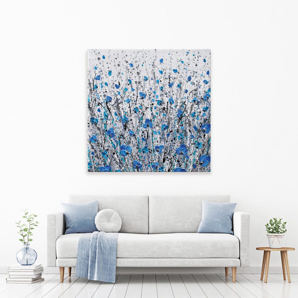 Blue And Grey Meadow Square Canvas Print wall art product Olga Tkachyk