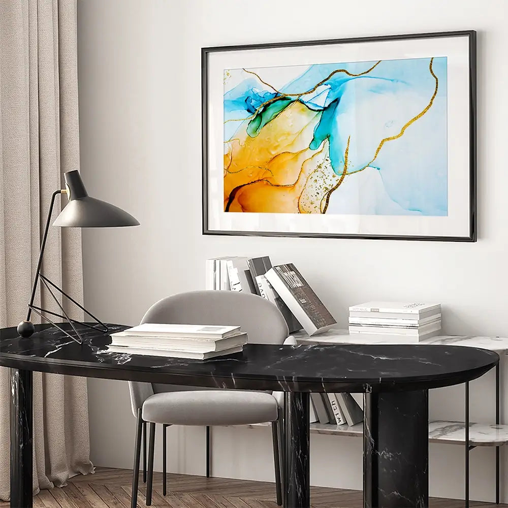Blue And Orange Abstract Framed Art Print Blue And Orange Abstract Framed Art Print wall art product CARACOLLA / Shutterstock