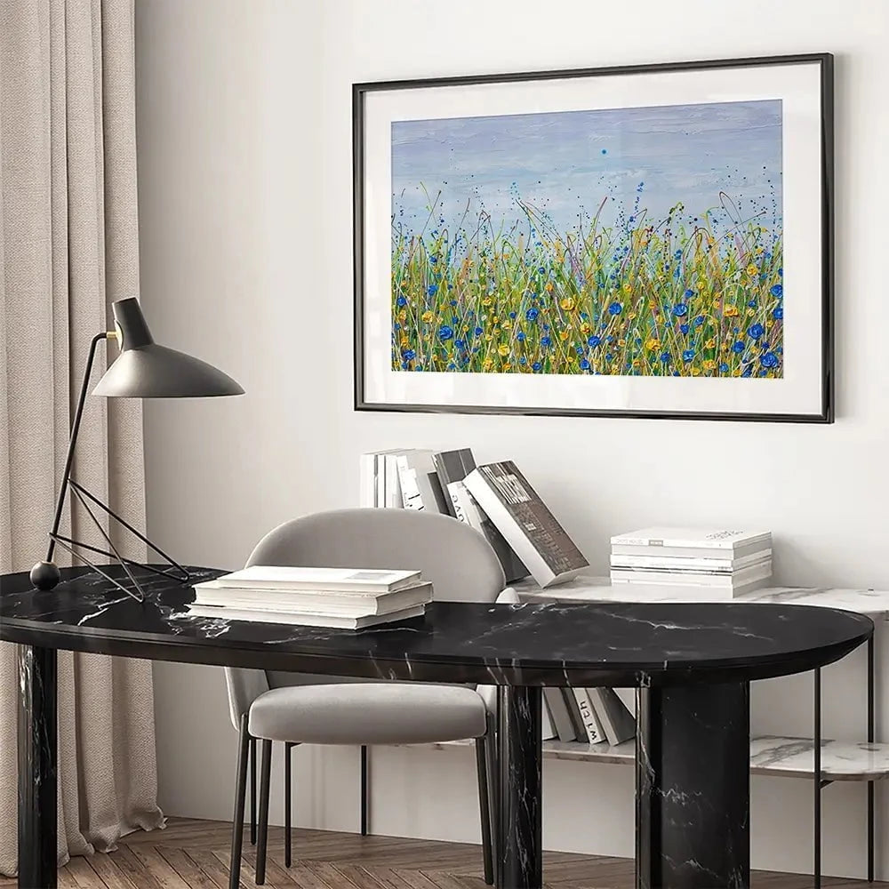 Blue And Yellow Wildflowers Framed Art Print Blue And Yellow Wildflowers Framed Art Print wall art product Olga Tkachyk