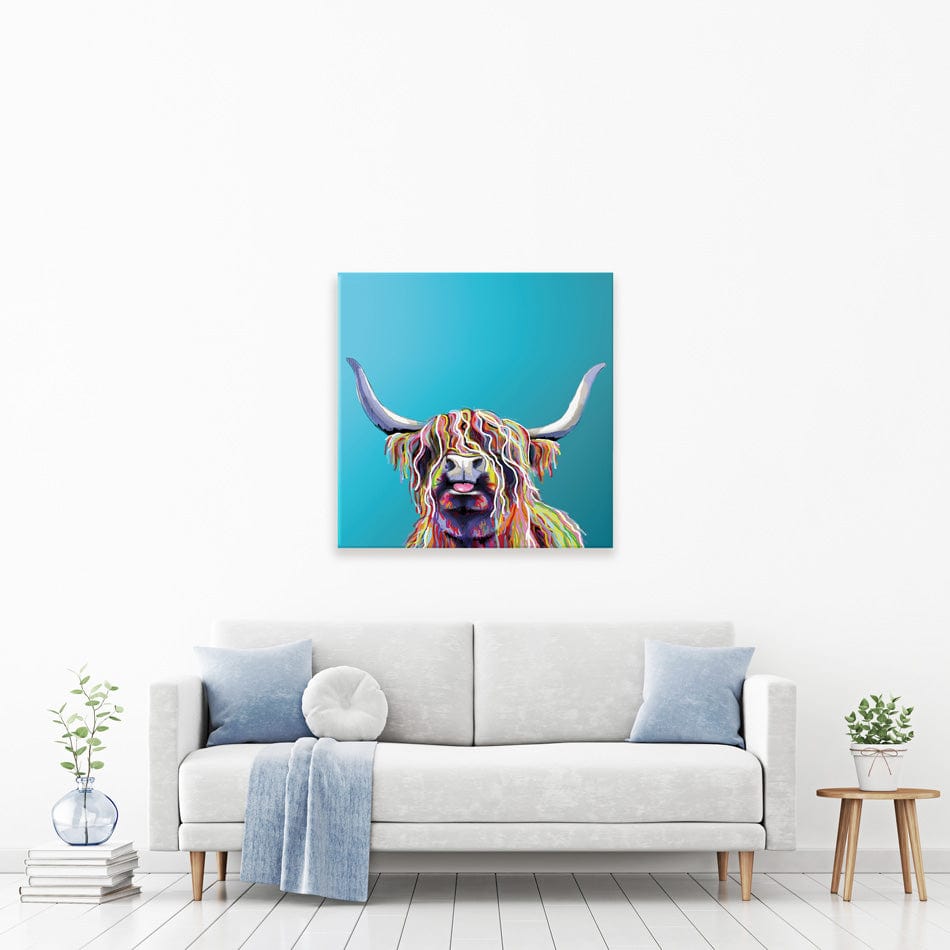Blue Cheeky Cow Square Canvas Print wall art product Independent