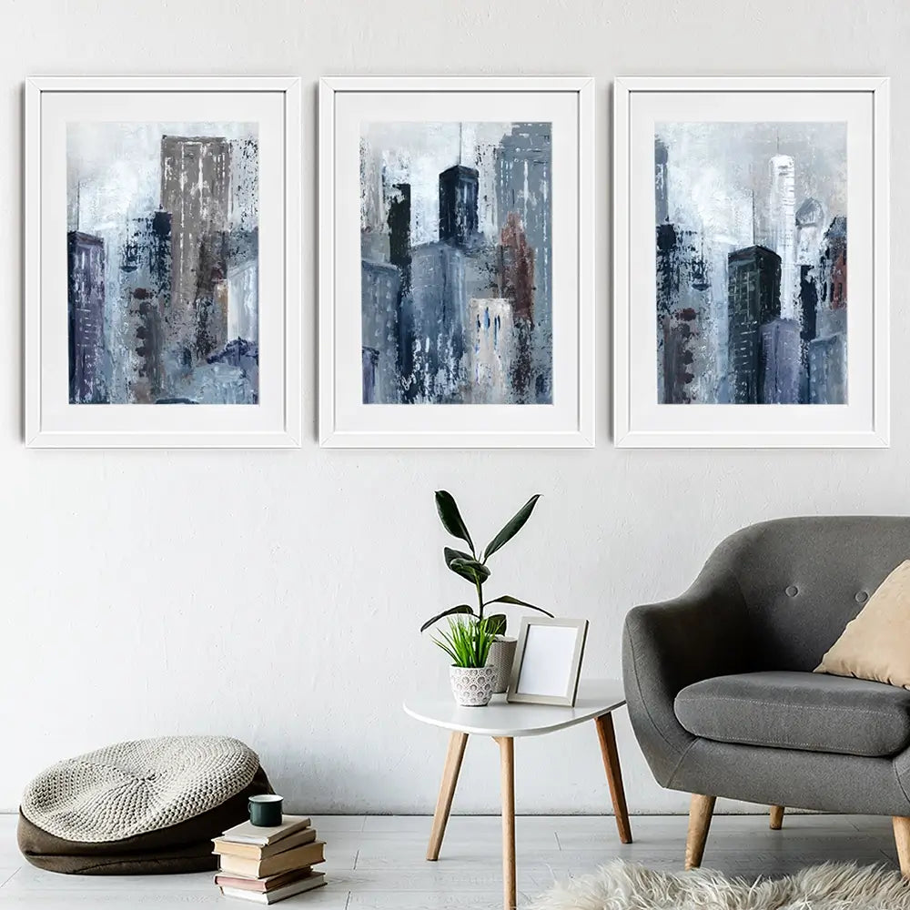 Blue City Mood Framed Art Print Trio Blue City Mood Framed Art Print Trio wall art product Carol Robinson