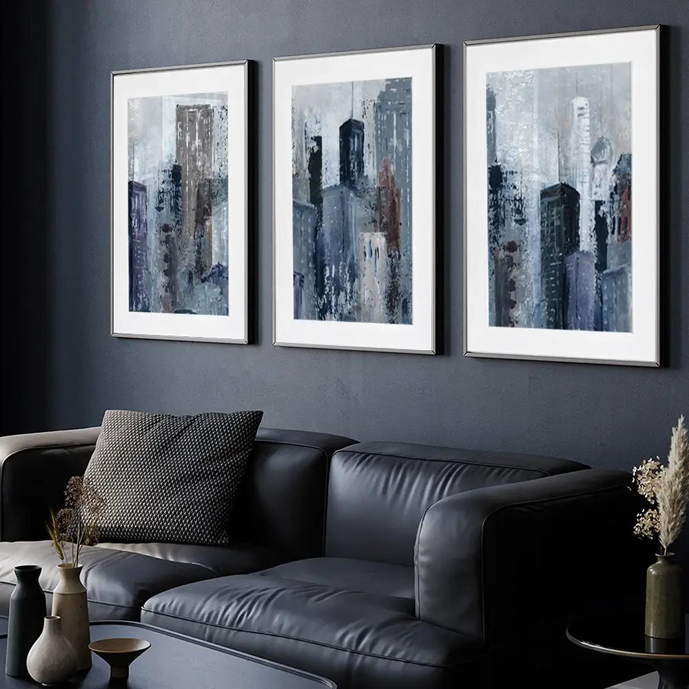 Blue City Mood Framed Art Print Trio Blue City Mood Framed Art Print Trio wall art product Carol Robinson