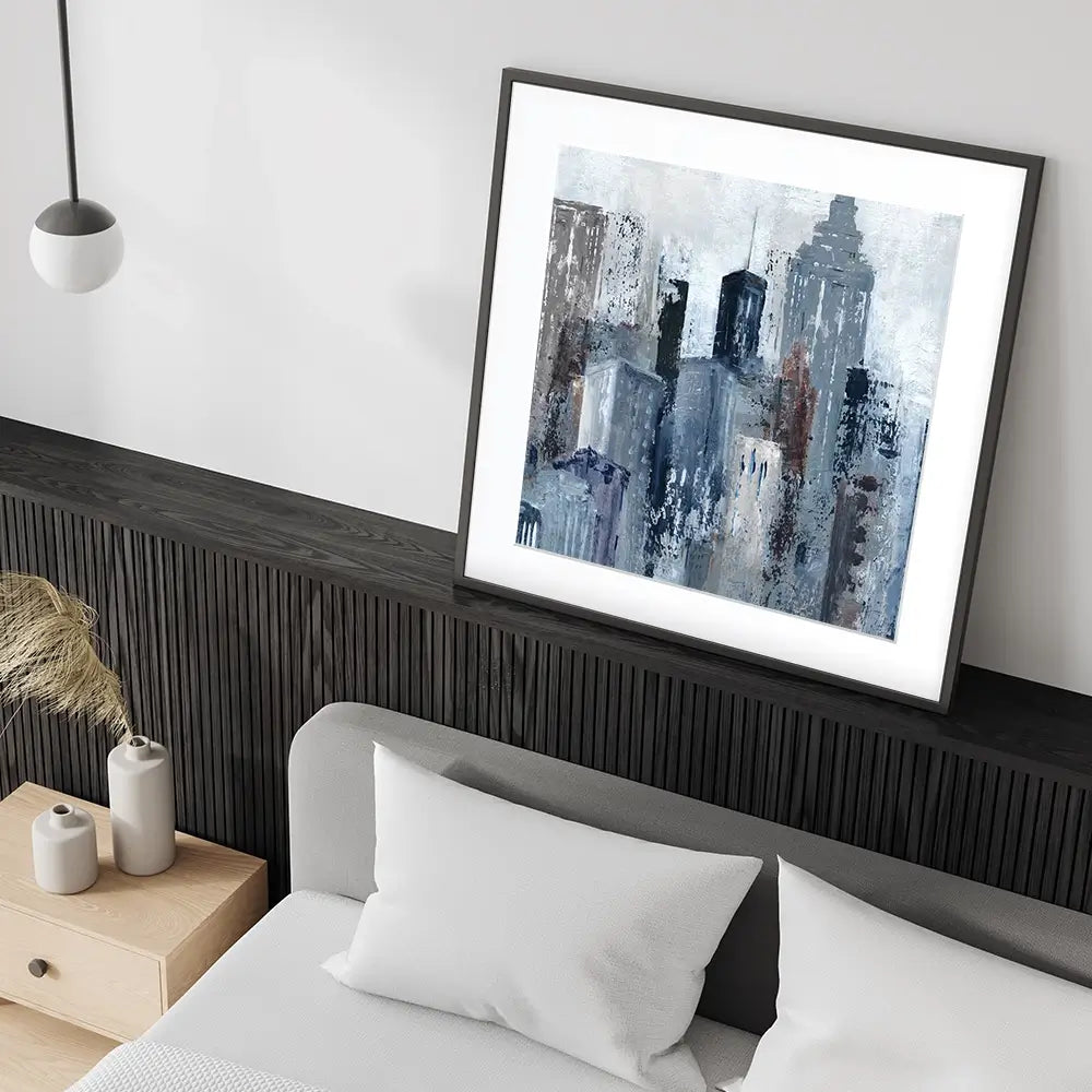 Blue City Mood Square Framed Art Print Blue City Mood Square Framed Art Print wall art product Art Print Shop