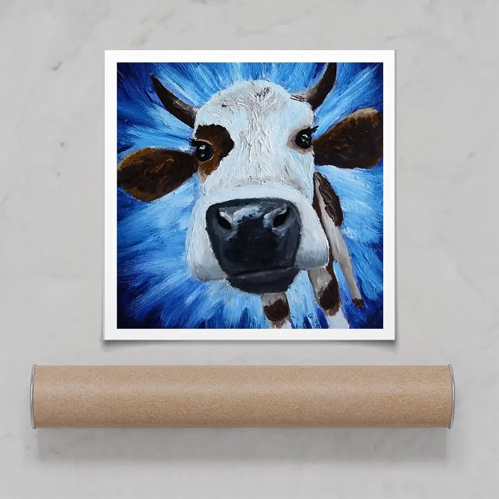 Blue Cow Square Art Print Blue Cow Square Art Print wall art product Daria Ermolina / Shutterstock