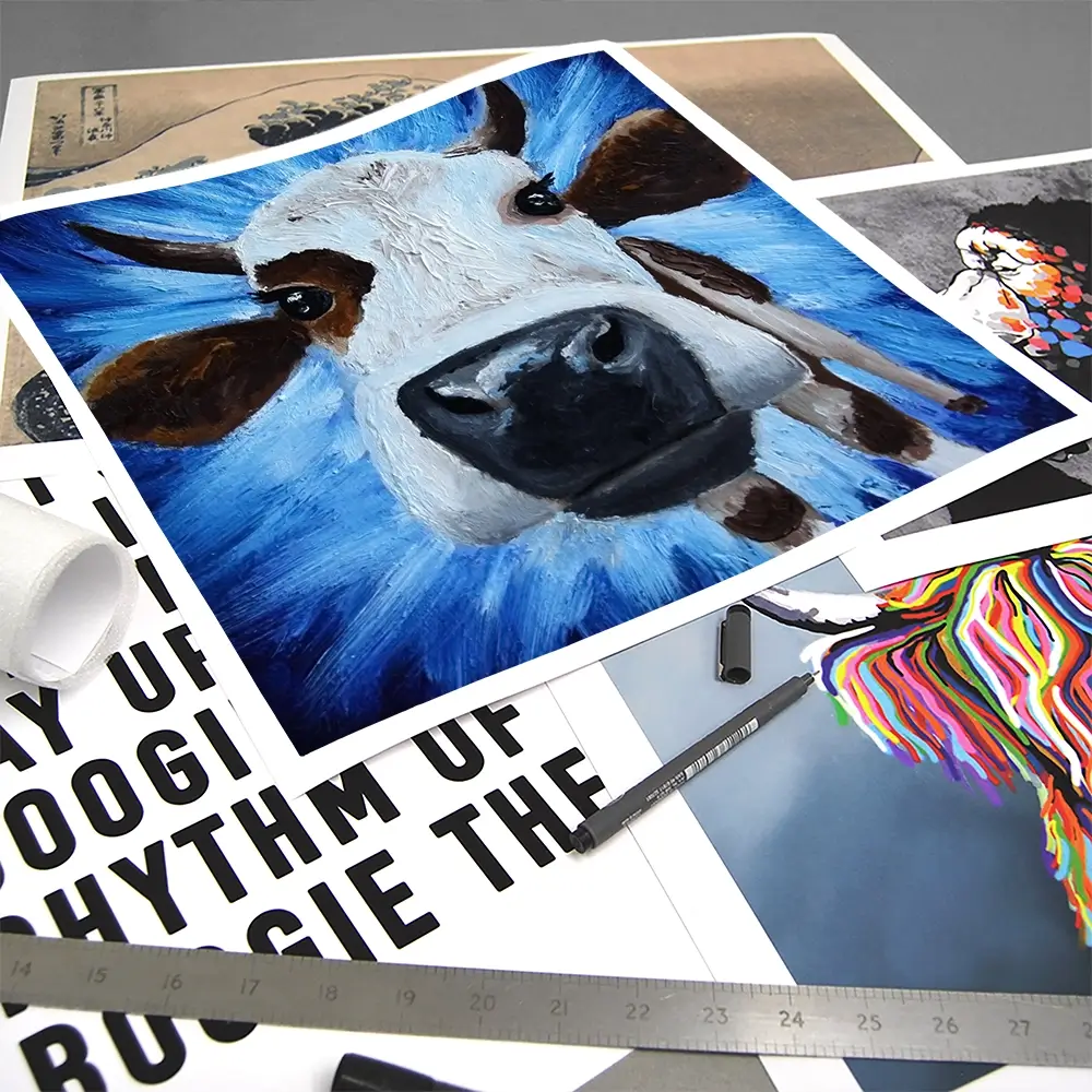 Blue Cow Square Art Print Blue Cow Square Art Print wall art product Daria Ermolina / Shutterstock