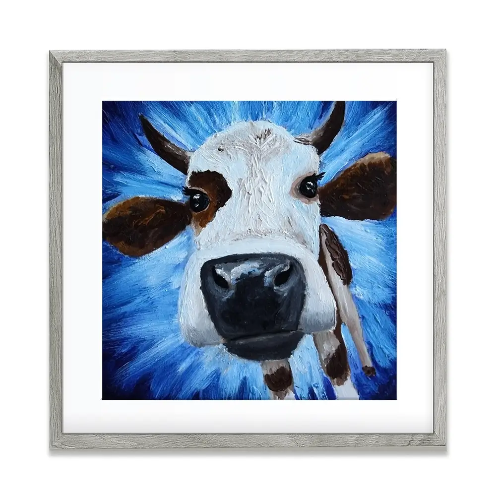 Blue Cow Square Framed Art Print Blue Cow Square Framed Art Print wall art product Daria Ermolina / Shutterstock