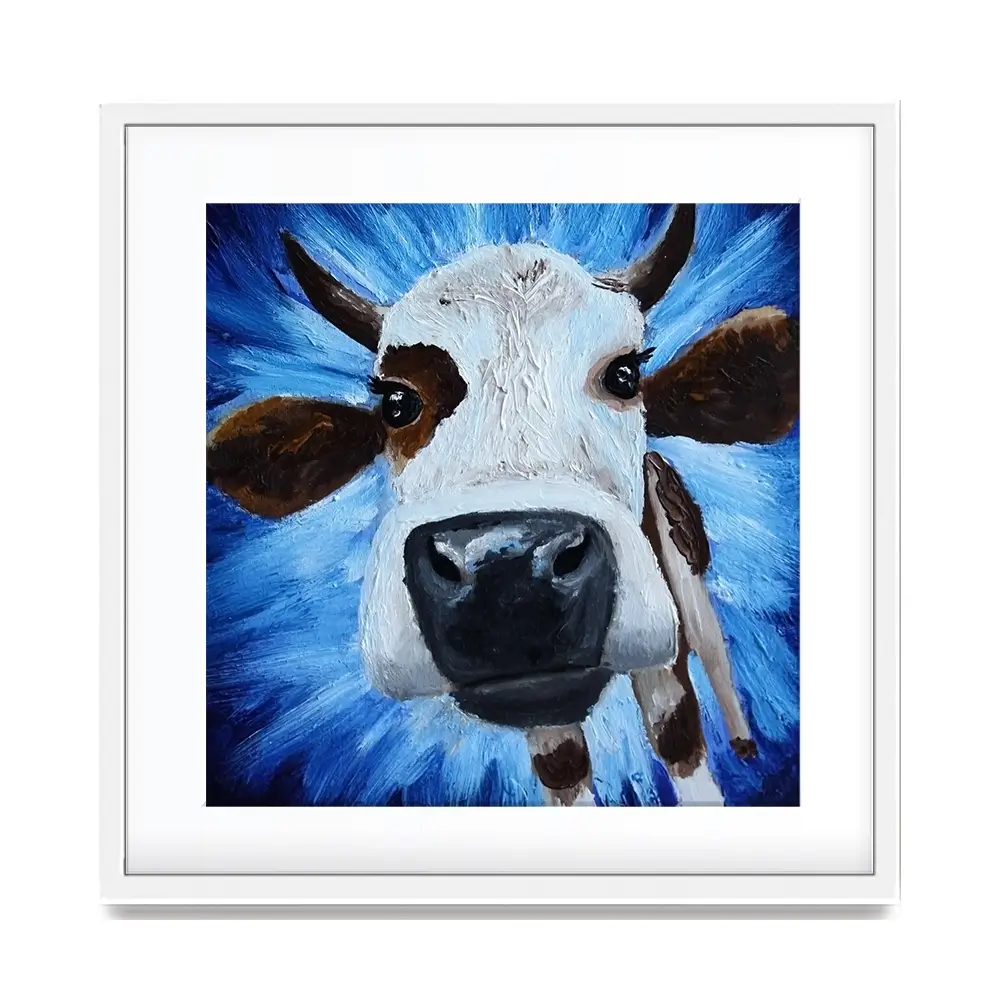 Blue Cow Square Framed Art Print Blue Cow Square Framed Art Print wall art product Daria Ermolina / Shutterstock