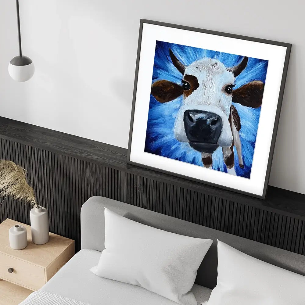 Blue Cow Square Framed Art Print Blue Cow Square Framed Art Print wall art product Daria Ermolina / Shutterstock