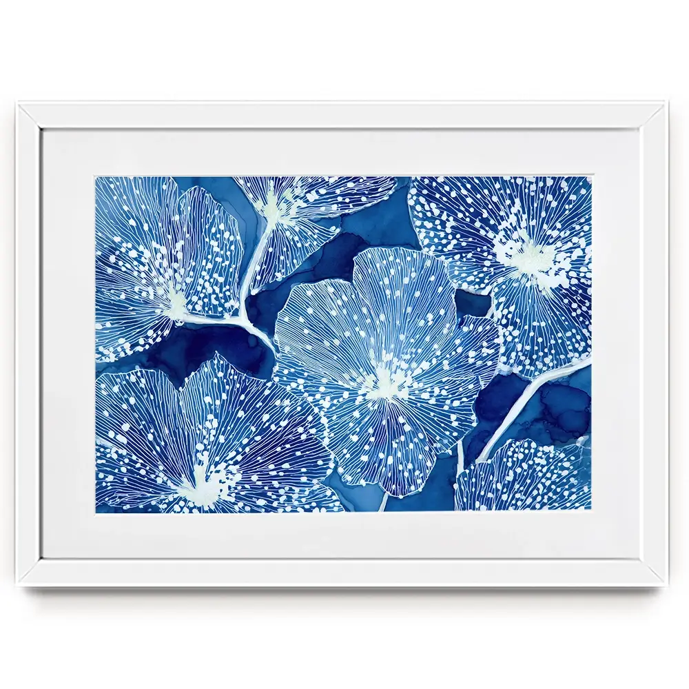 Blue Floral Pattern Close Up Framed Art Print Blue Floral Pattern Close Up Framed Art Print wall art product Chromatic Storm Studio