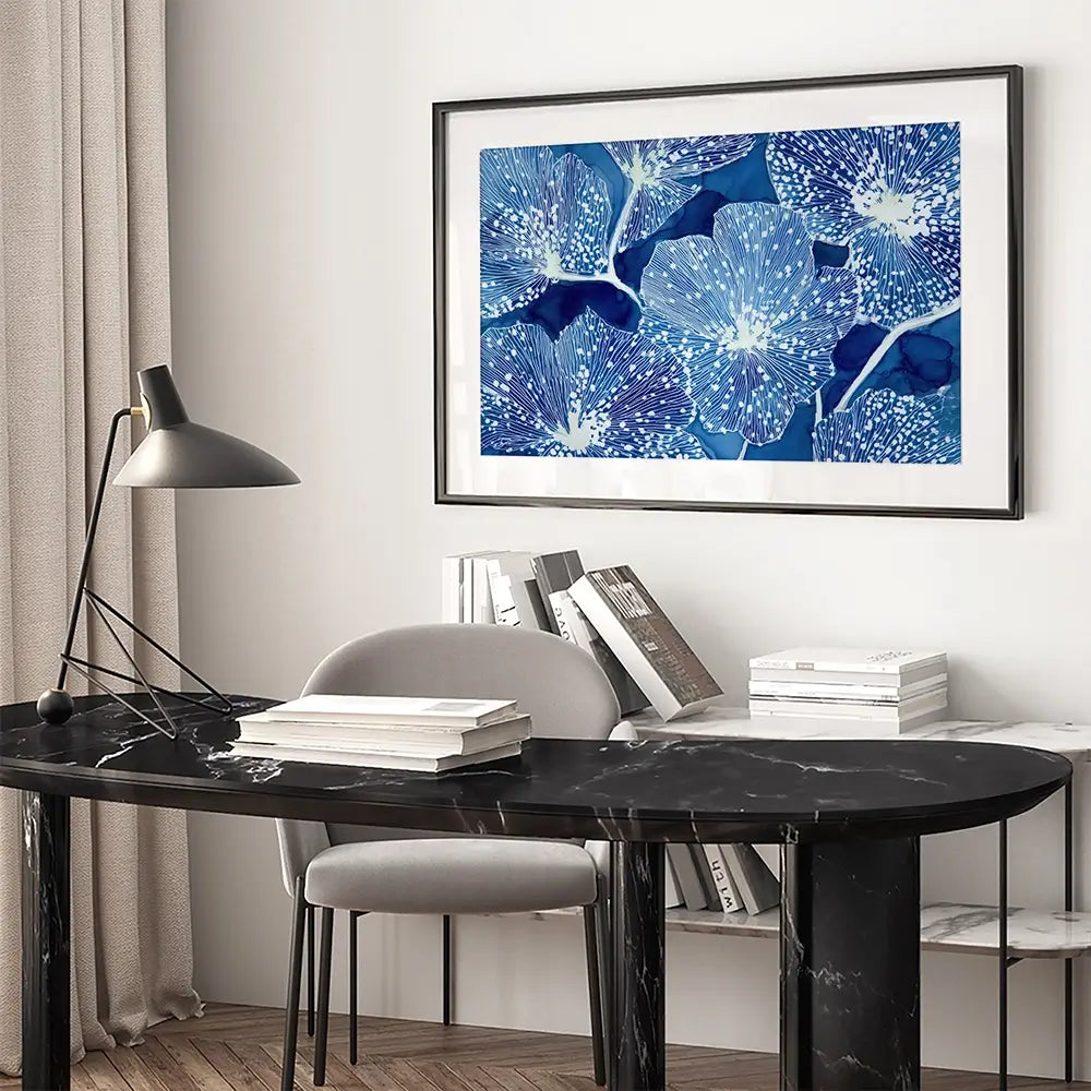 Blue Floral Pattern Close Up Framed Art Print Blue Floral Pattern Close Up Framed Art Print wall art product Chromatic Storm Studio