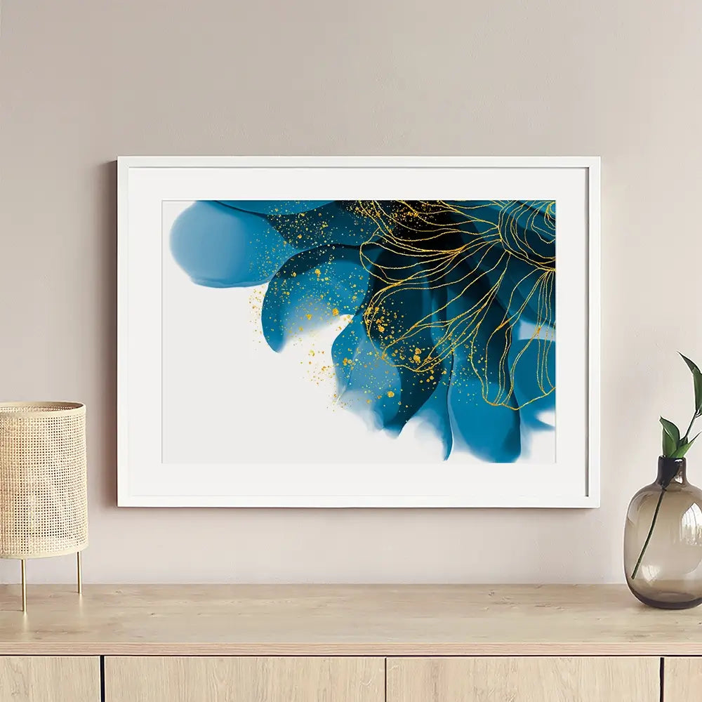 Blue Floral Speckles Framed Art Print Blue Floral Speckles Framed Art Print wall art product Olga.And.Design / Shutterstock