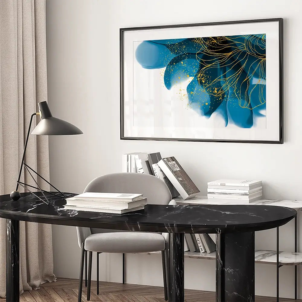 Blue Floral Speckles Framed Art Print Blue Floral Speckles Framed Art Print wall art product Olga.And.Design / Shutterstock