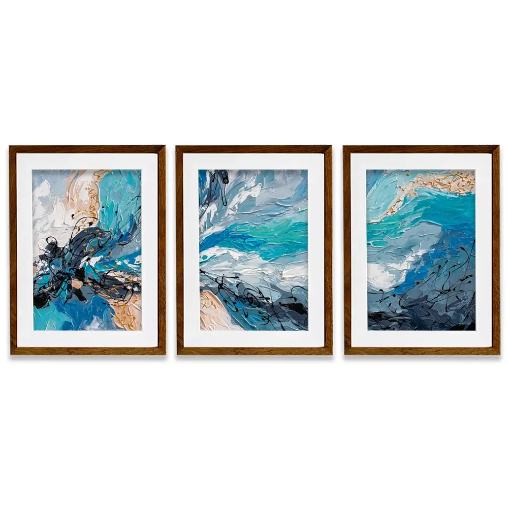 Blue Gold Framed Art Print Trio Blue Gold Framed Art Print Trio wall art product Olga Tkachyk