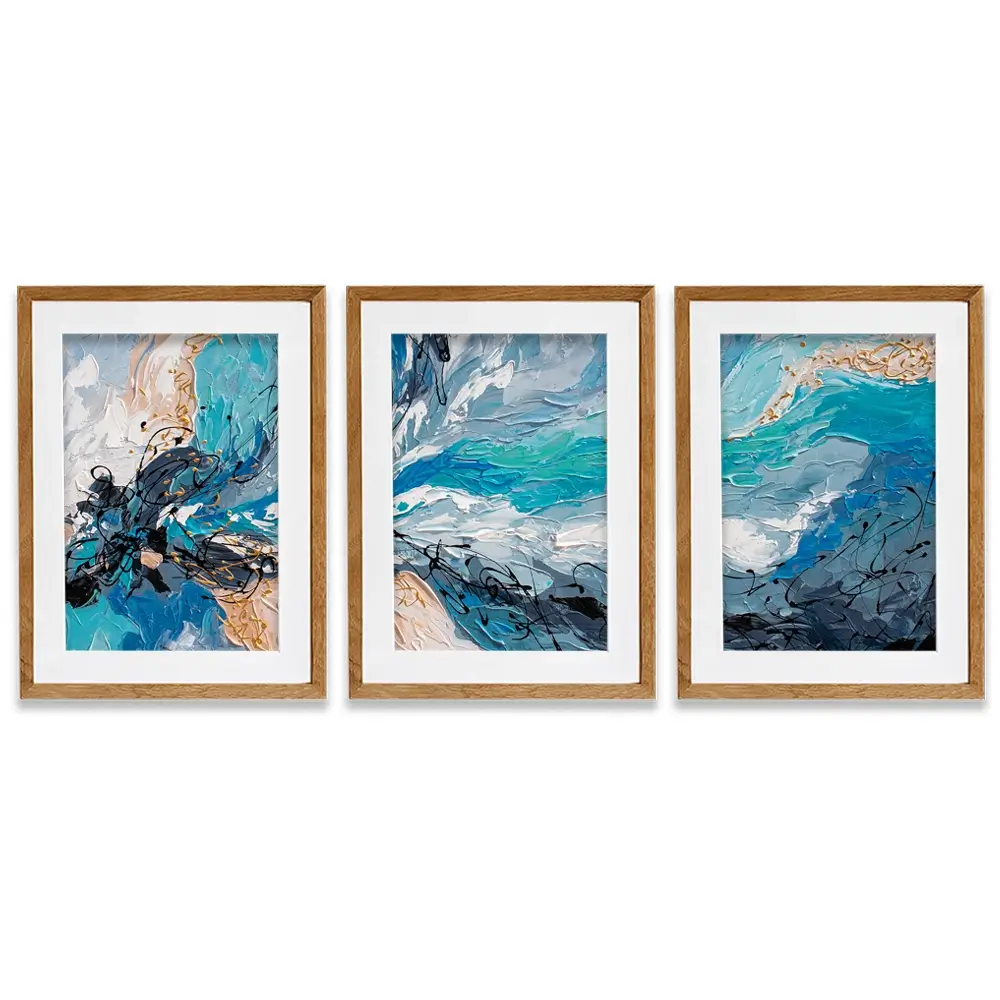 Blue Gold Framed Art Print Trio Blue Gold Framed Art Print Trio wall art product Olga Tkachyk