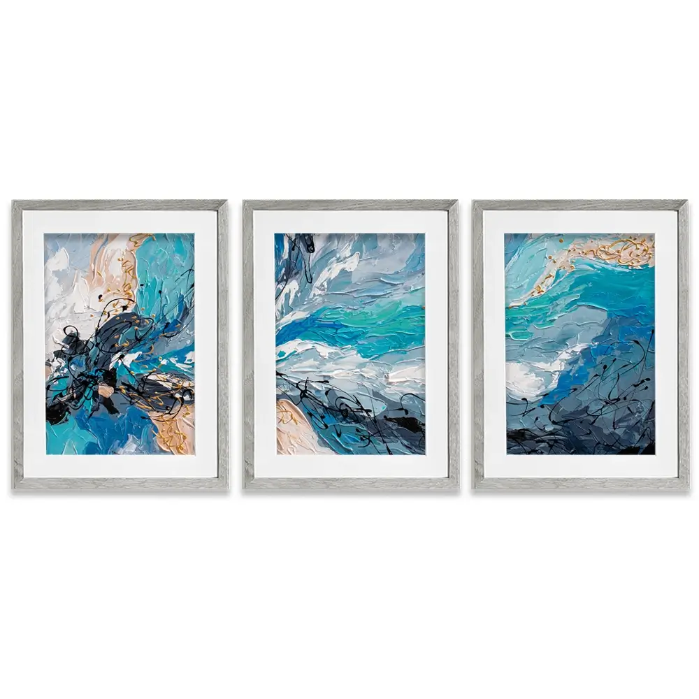 Blue Gold Framed Art Print Trio Blue Gold Framed Art Print Trio wall art product Olga Tkachyk