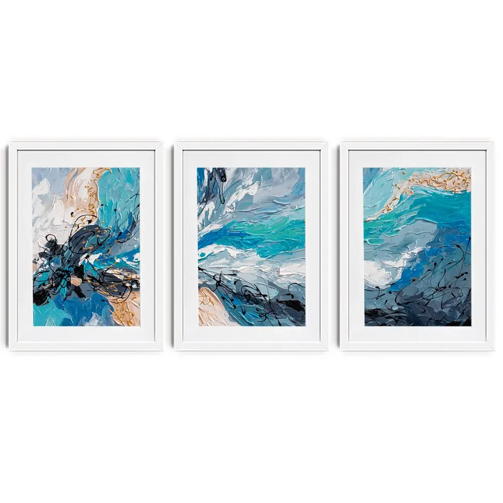 Blue Gold Framed Art Print Trio Blue Gold Framed Art Print Trio wall art product Olga Tkachyk