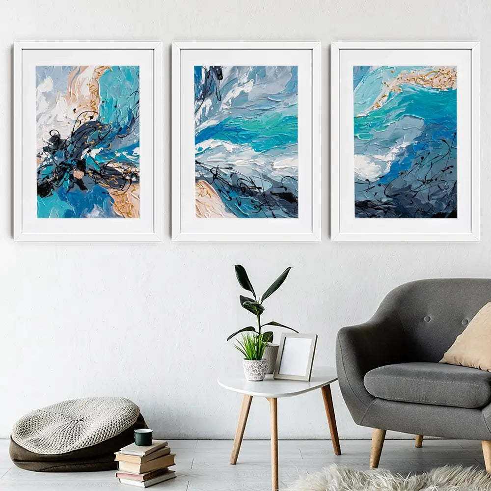 Blue Gold Framed Art Print Trio Blue Gold Framed Art Print Trio wall art product Olga Tkachyk