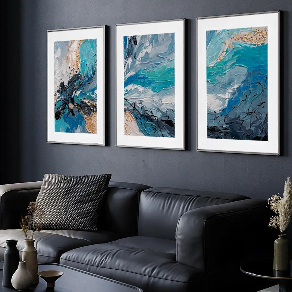 Blue Gold Framed Art Print Trio Blue Gold Framed Art Print Trio wall art product Olga Tkachyk