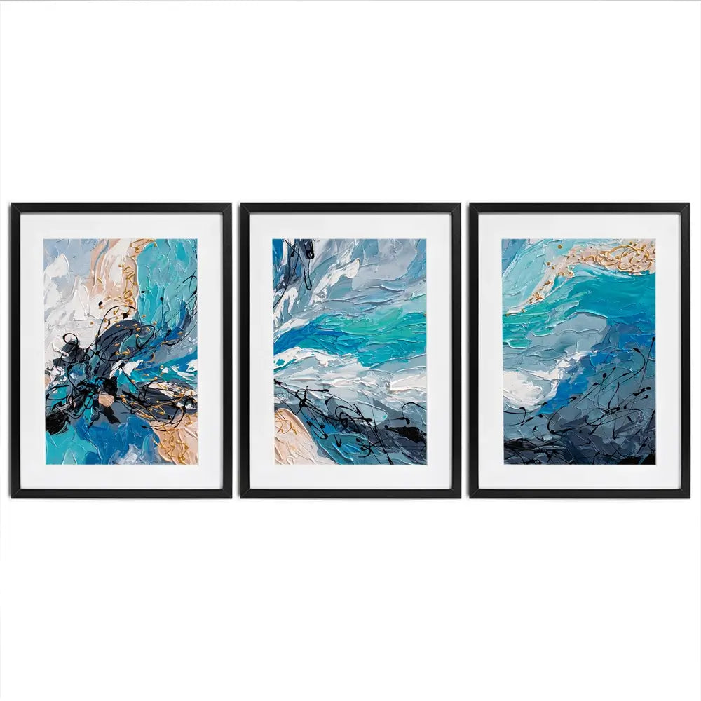 Blue Gold Framed Art Print Trio Blue Gold Framed Art Print Trio wall art product Olga Tkachyk