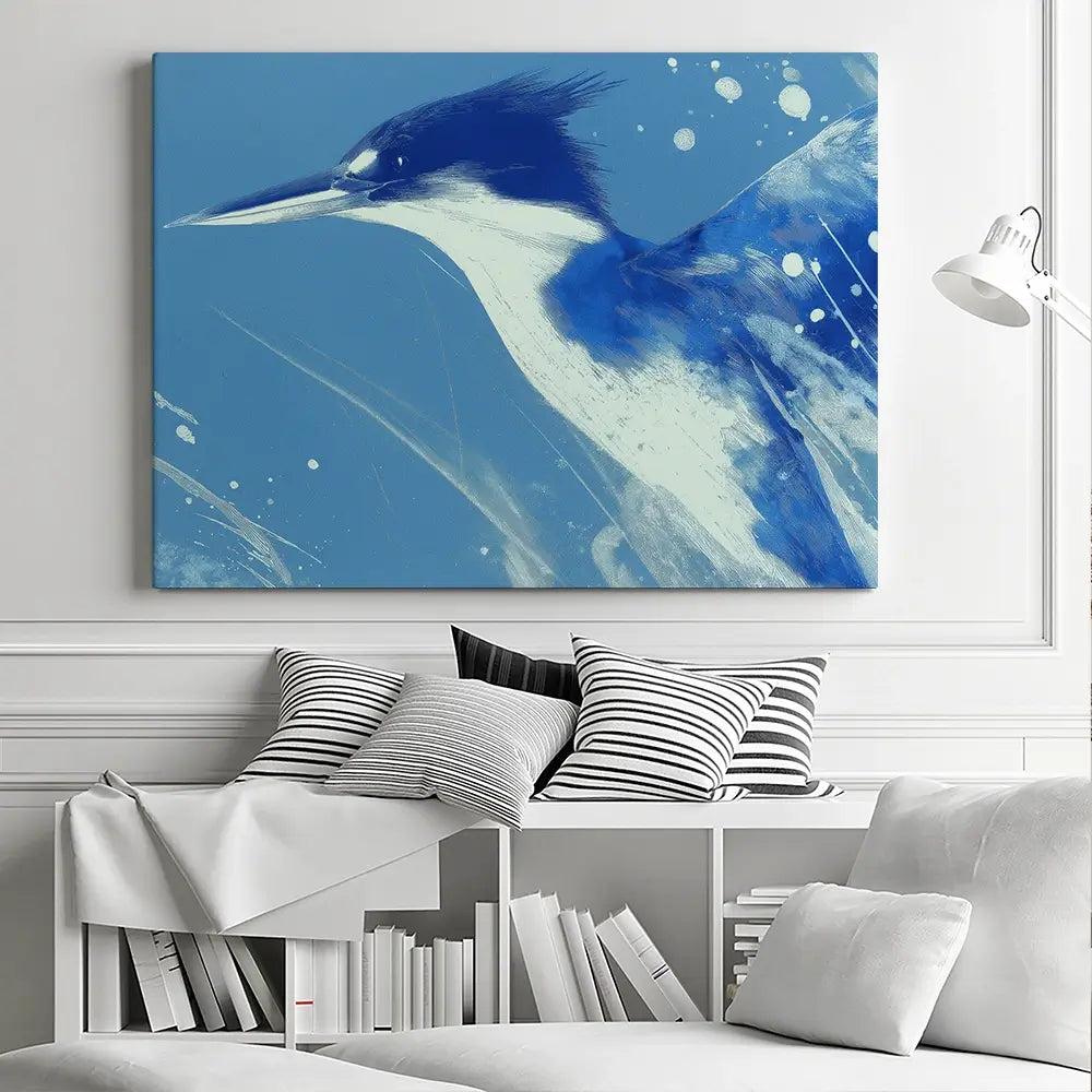 Blue Kingfisher Portrait Canvas Print Blue Kingfisher Portrait Canvas Print wall art product Chromatic Storm Studio
