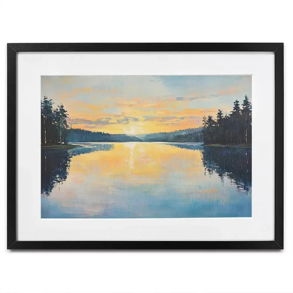 Blue Lake Morning Sunrise Framed Art Print Blue Lake Morning Sunrise Framed Art Print wall art product Gina Kelly - Independent