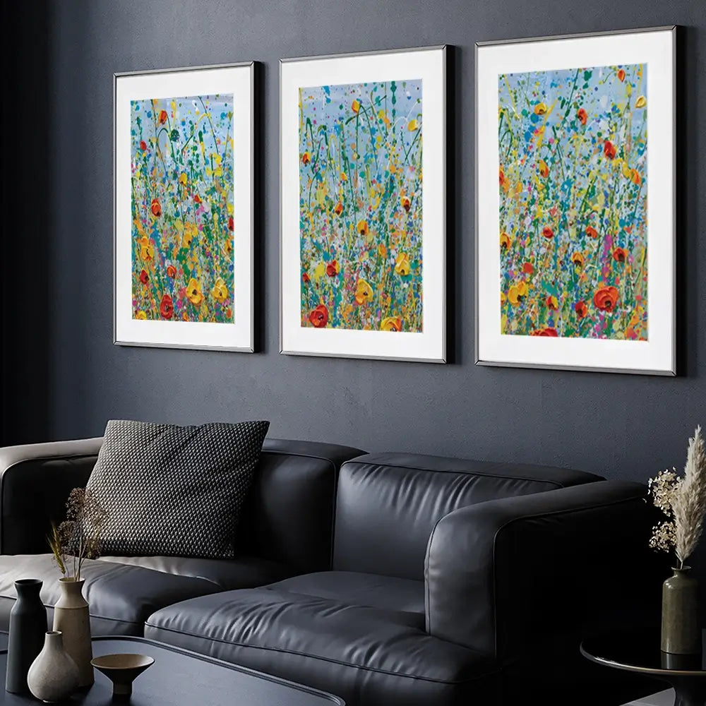 Blue Meadow Framed Art Print Trio Blue Meadow Framed Art Print Trio wall art product Olga Tkachyk