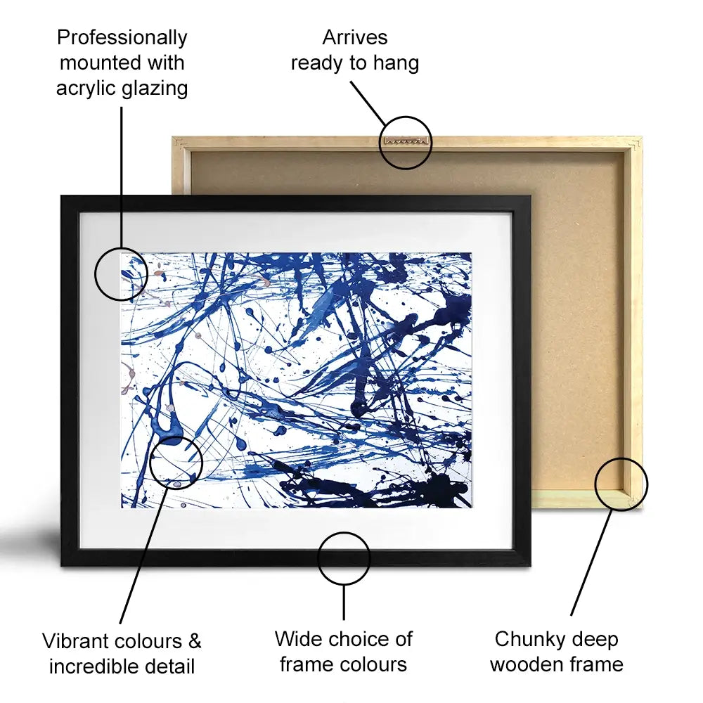 Blue Paint Spatter Framed Art Print Blue Paint Spatter Framed Art Print wall art product Nataliya Sdobnikova / Shutterstock
