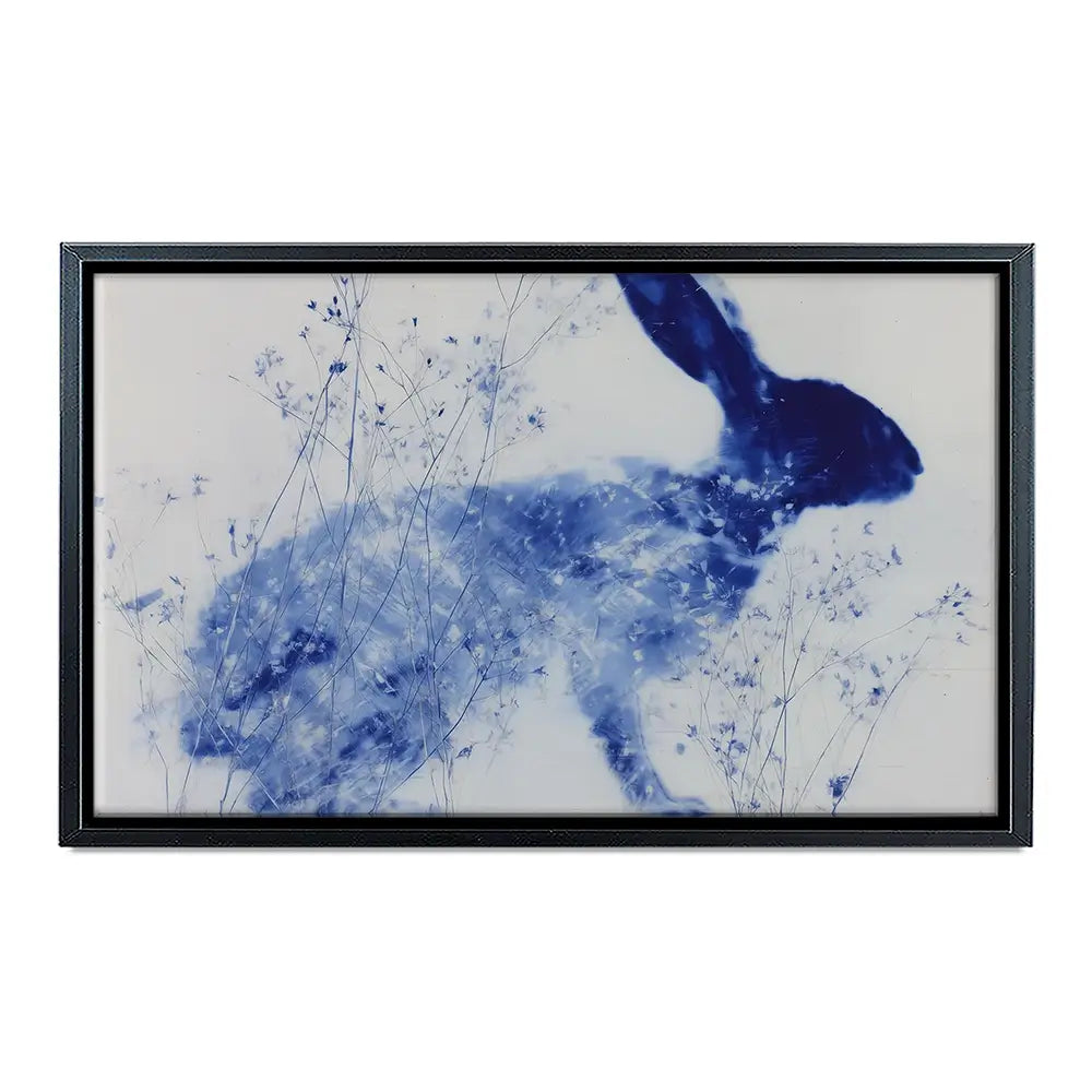 Blue Rabbit Silhouette With Wildflowers Canvas Print Blue Rabbit Silhouette With Wildflowers Canvas Print wall art product Chromatic Storm Studio