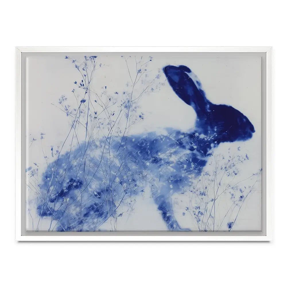 Blue Rabbit Silhouette With Wildflowers Canvas Print Blue Rabbit Silhouette With Wildflowers Canvas Print wall art product Chromatic Storm Studio
