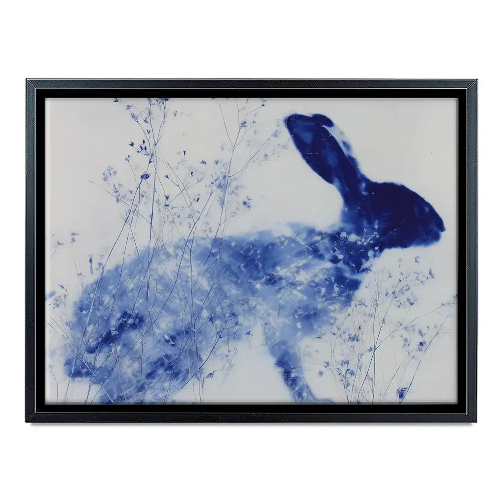 Blue Rabbit Silhouette With Wildflowers Canvas Print Blue Rabbit Silhouette With Wildflowers Canvas Print wall art product Chromatic Storm Studio