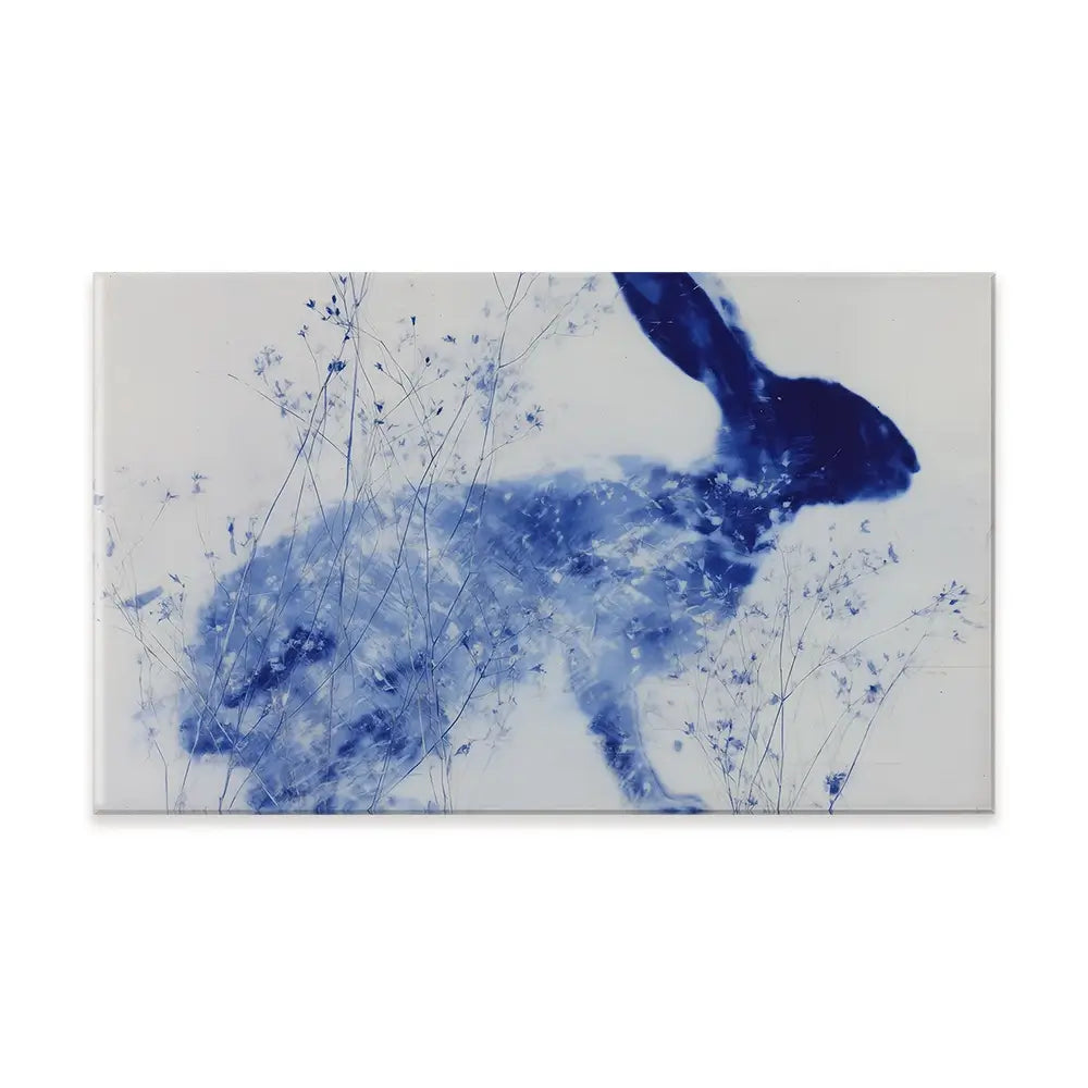 Blue Rabbit Silhouette With Wildflowers Canvas Print Blue Rabbit Silhouette With Wildflowers Canvas Print wall art product Chromatic Storm Studio