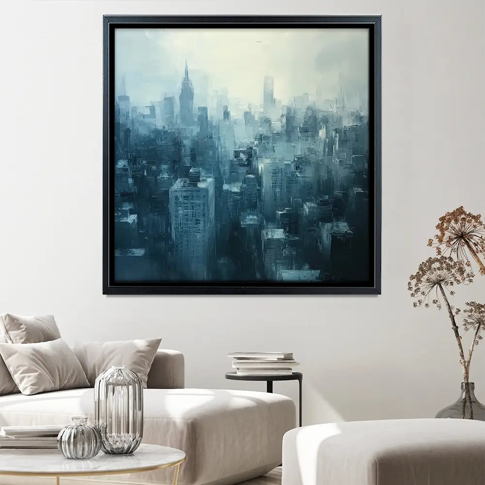 Blue Skyscrapers Square Canvas Print Blue Skyscrapers Square Canvas Print wall art product Tanya Ocean