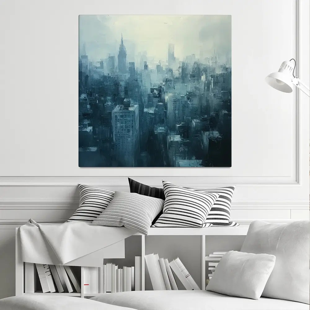 Blue Skyscrapers Square Canvas Print Blue Skyscrapers Square Canvas Print wall art product Tanya Ocean