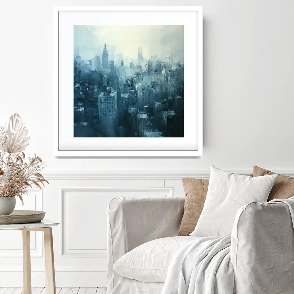 Blue Skyscrapers Square Framed Art Print Blue Skyscrapers Square Framed Art Print wall art product Tanya Ocean