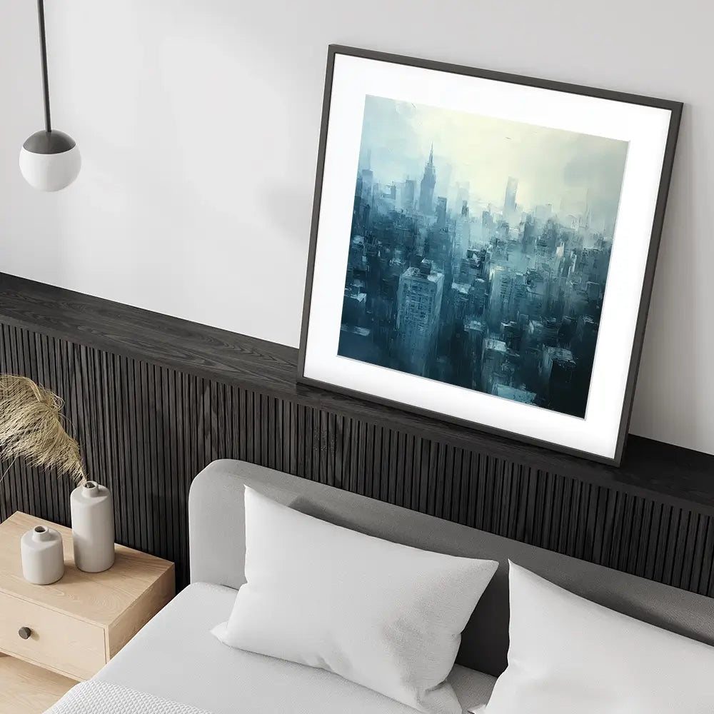 Blue Skyscrapers Square Framed Art Print Blue Skyscrapers Square Framed Art Print wall art product Tanya Ocean