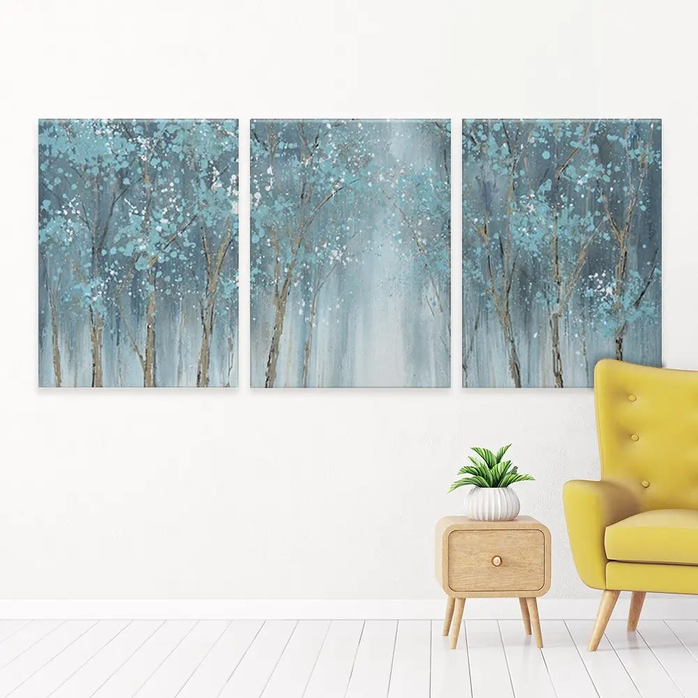 Blue Woods Trio Canvas Print Blue Woods Trio Canvas Print wall art product CHENYU ARTS / Shutterstock