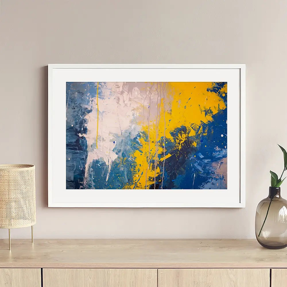 Blue Yellow Blitz Framed Art Print Blue Yellow Blitz Framed Art Print wall art product Art Print Shop
