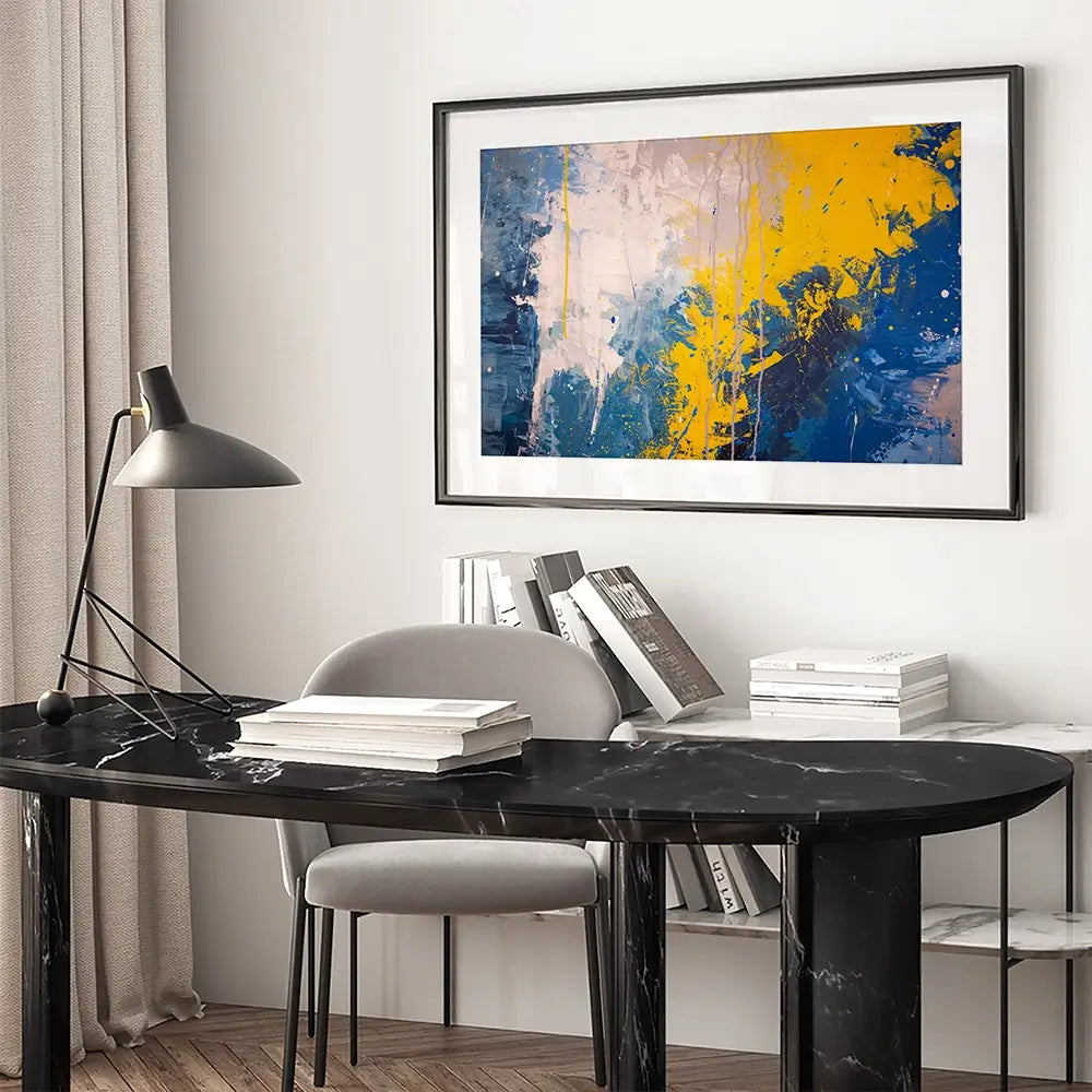 Blue Yellow Blitz Framed Art Print Blue Yellow Blitz Framed Art Print wall art product Art Print Shop